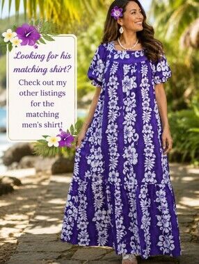 Vintage 90s Royal Creations Hawaii XL Purple Floral Maxi Dress Made in Hawaii